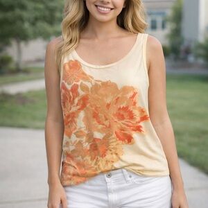 Talbots Cream Tank Top with Orange Floral Print